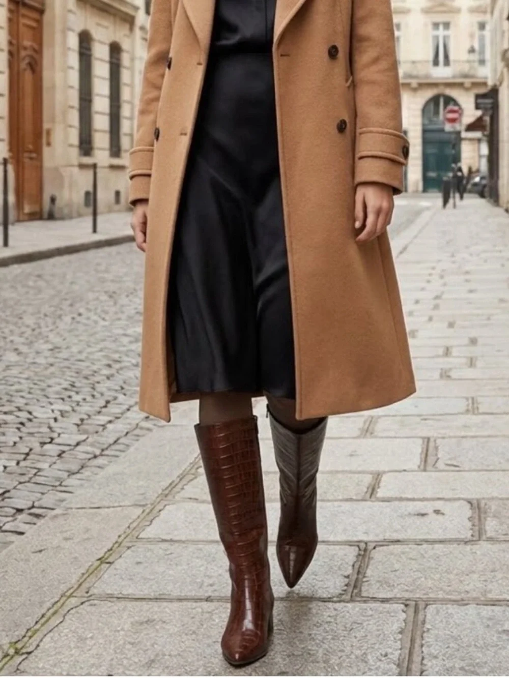 Gianni Bini Brown Croc-Textured Over-the-Knee Boots